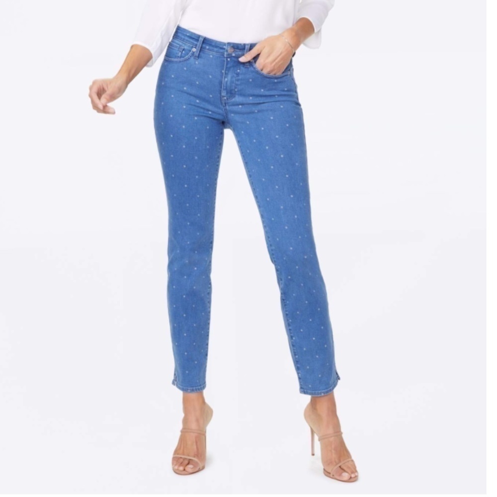NYDJ Curves 360 Polka Dot Blue Straight Ankle Jeans